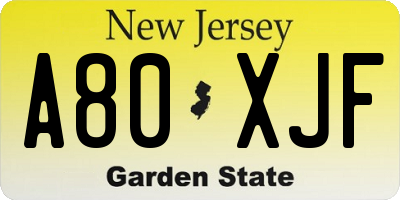 NJ license plate A80XJF