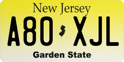 NJ license plate A80XJL