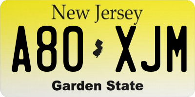 NJ license plate A80XJM