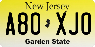 NJ license plate A80XJO