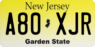 NJ license plate A80XJR