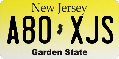 NJ license plate A80XJS