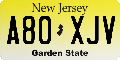 NJ license plate A80XJV
