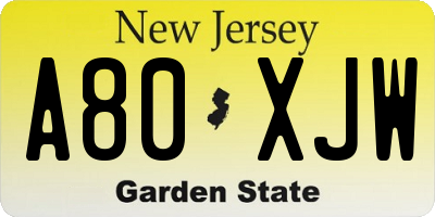 NJ license plate A80XJW