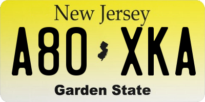 NJ license plate A80XKA