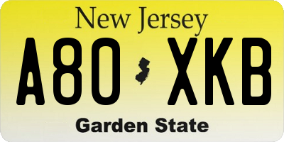 NJ license plate A80XKB