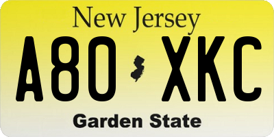 NJ license plate A80XKC