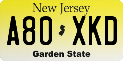 NJ license plate A80XKD
