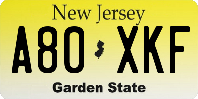 NJ license plate A80XKF