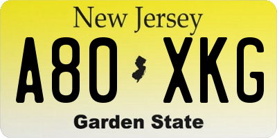 NJ license plate A80XKG