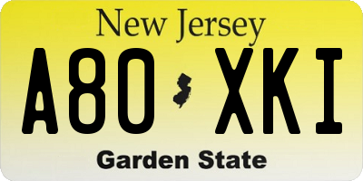 NJ license plate A80XKI