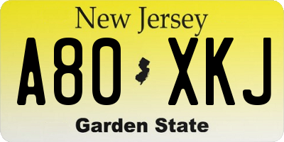 NJ license plate A80XKJ