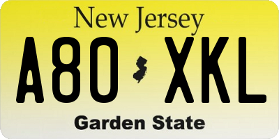 NJ license plate A80XKL
