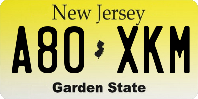 NJ license plate A80XKM