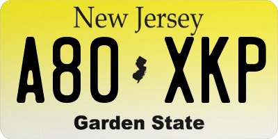 NJ license plate A80XKP