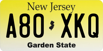 NJ license plate A80XKQ