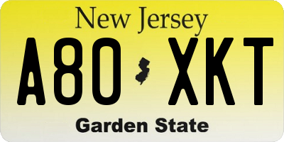 NJ license plate A80XKT