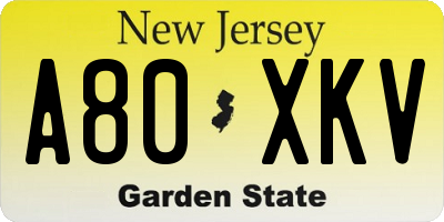 NJ license plate A80XKV