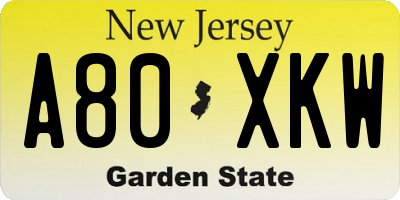 NJ license plate A80XKW