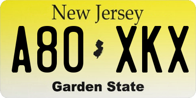 NJ license plate A80XKX