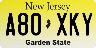 NJ license plate A80XKY