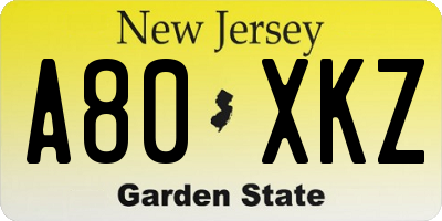 NJ license plate A80XKZ