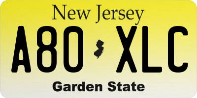 NJ license plate A80XLC
