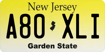 NJ license plate A80XLI