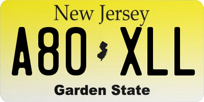 NJ license plate A80XLL