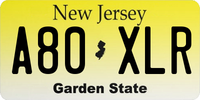 NJ license plate A80XLR