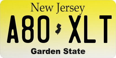 NJ license plate A80XLT