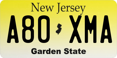 NJ license plate A80XMA