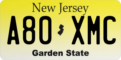 NJ license plate A80XMC