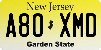 NJ license plate A80XMD