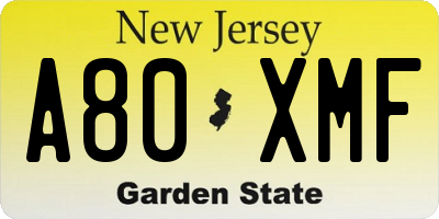 NJ license plate A80XMF