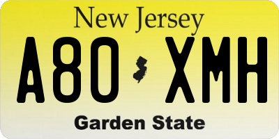 NJ license plate A80XMH