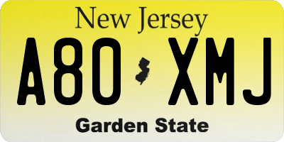 NJ license plate A80XMJ