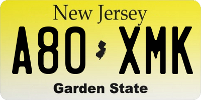 NJ license plate A80XMK