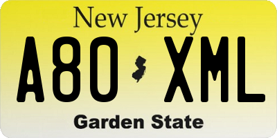 NJ license plate A80XML