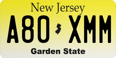NJ license plate A80XMM