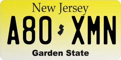 NJ license plate A80XMN