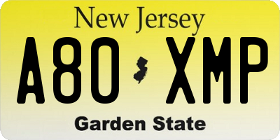 NJ license plate A80XMP