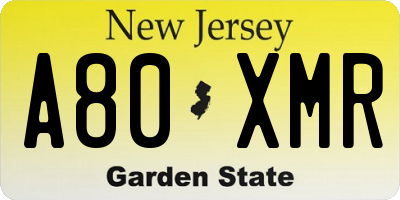 NJ license plate A80XMR