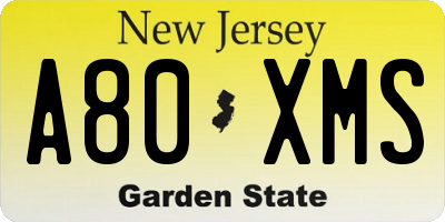 NJ license plate A80XMS