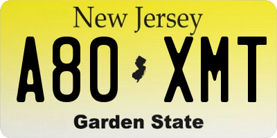 NJ license plate A80XMT