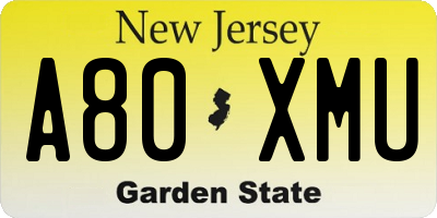 NJ license plate A80XMU