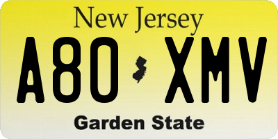 NJ license plate A80XMV
