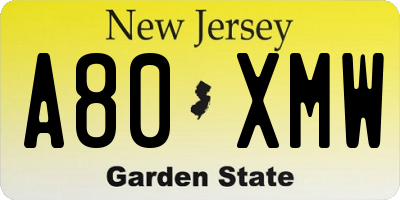 NJ license plate A80XMW