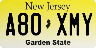 NJ license plate A80XMY