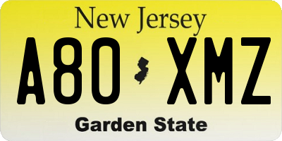 NJ license plate A80XMZ